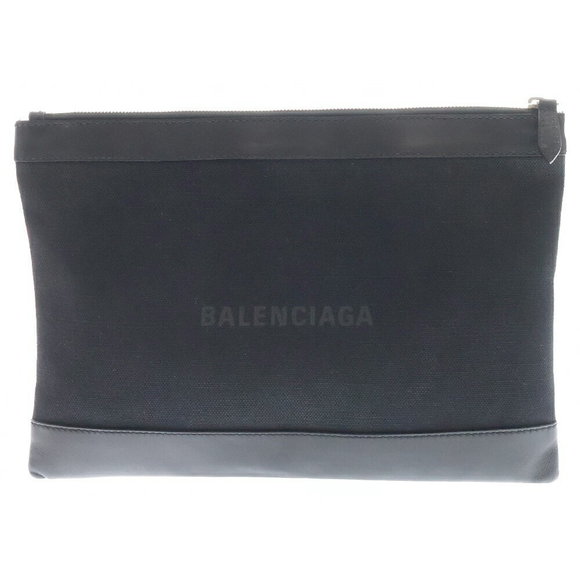 BALENCIAGA Navy Blue Clip Leather Clutch Bag Black - Picture 1 of 5